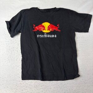 Red Bull T-Shirt Mens L Black Krating Daeng Thai Graphic‎ Short Sleeve